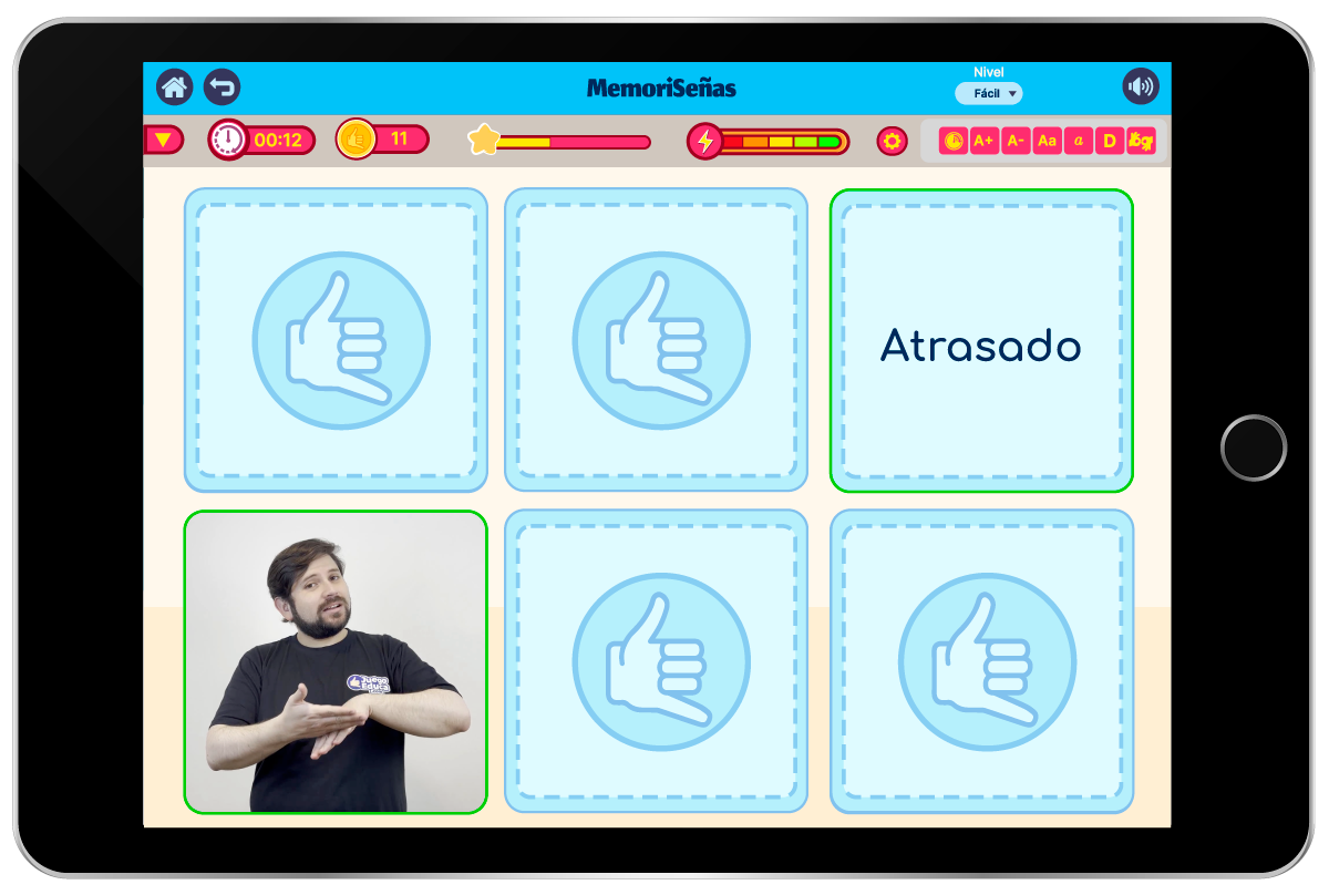 Juego interactivo de lengua de señas