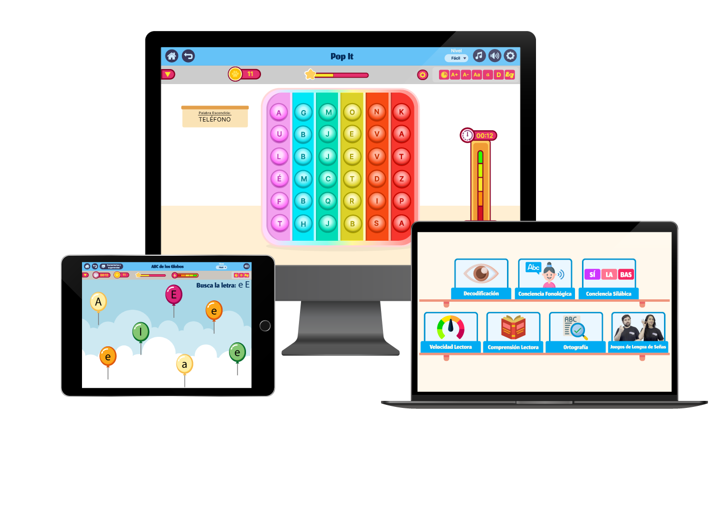 Pantallas de juegos educativos en celulares